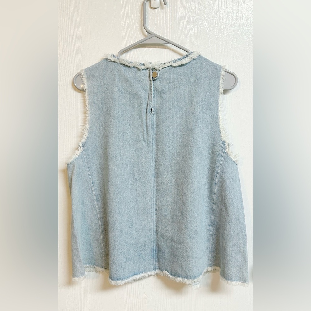 J. Brand Sleeveless Boho Denim Fringe Top Size Large - Picture 5 of 7